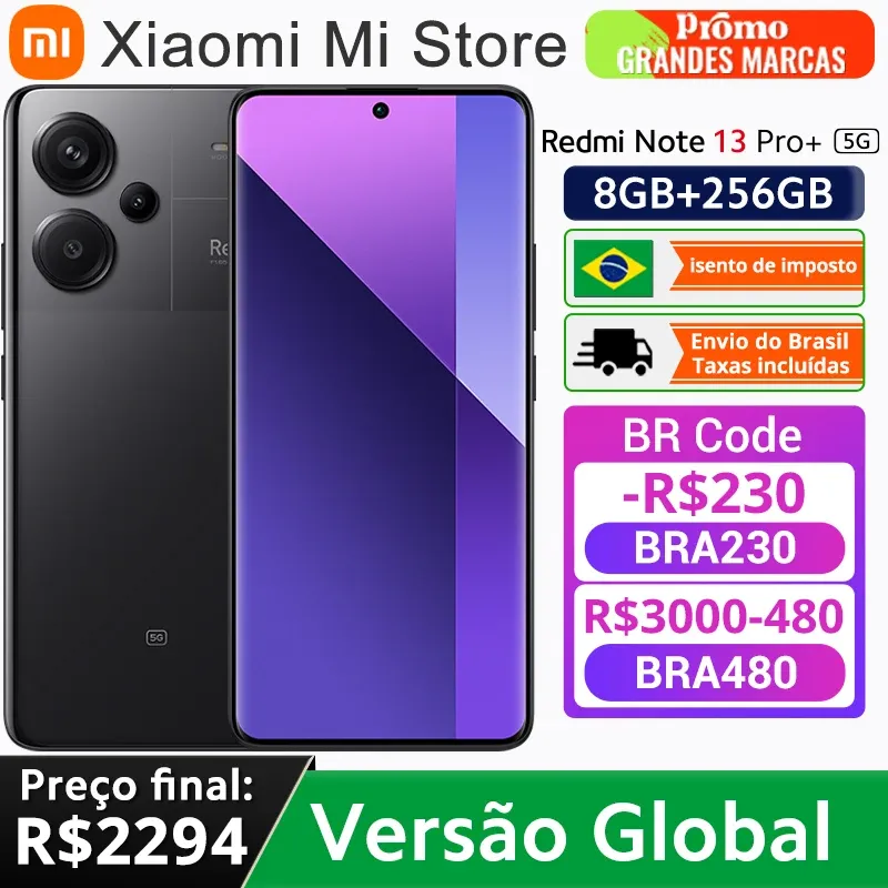 [ App | Do Brasil ] Xiaomi-Redmi Note 13 Pro Plus, 5g, Verso Global, Dimenso Mediatek, 7200-Ultra, Cmera 200mp Ois, 120hz, Tela Curva 1.5k, Ip68